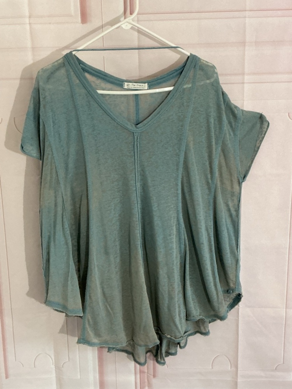 We The Free Washed Sage V-Neck Draped Short Sleeve Top
